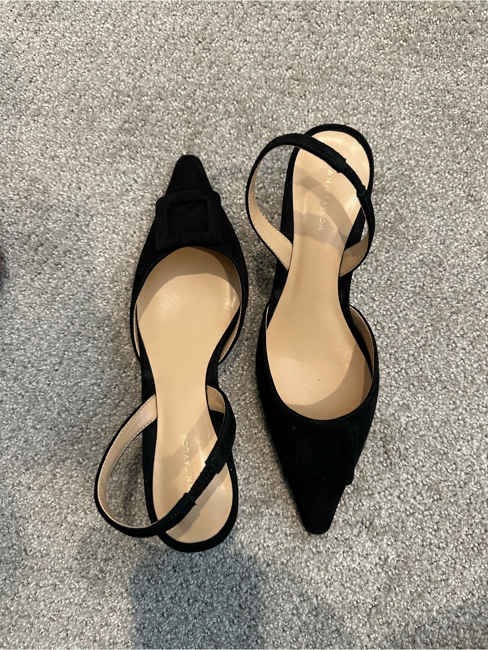 Ann Taylor Black Suede Pointed Slingback Heels - Picture 2 of 6